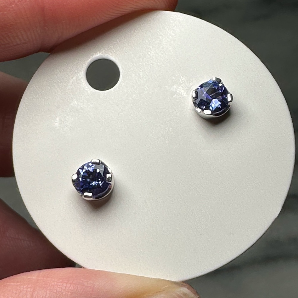 Faceted Round AA Tanzanite Sterling Silver Stud Earrings